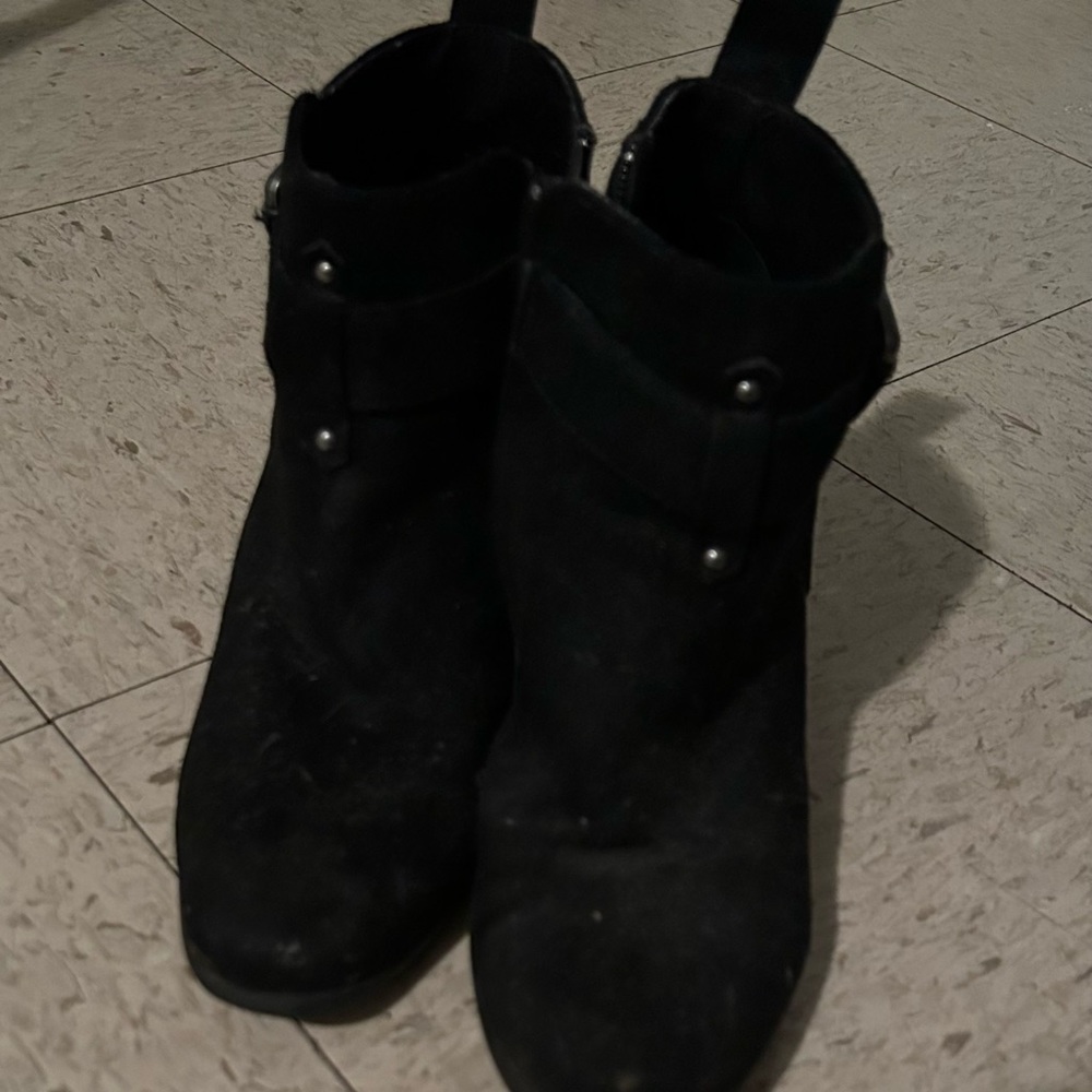 Black booties with brown wood heel size 8